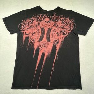 Hurley men's VINTAGE graphic Skull w/ Ornamental Motif T-shirt Black Medium